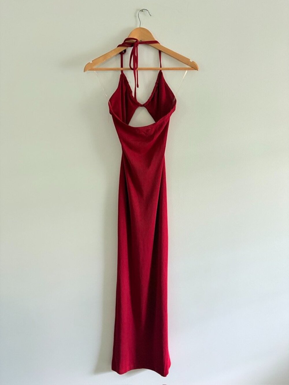 Meshki Maddie Ribbed Maxi Bodycon Dress Drawstring Cut Out Raspberry Red Small - Picture 6 of 8